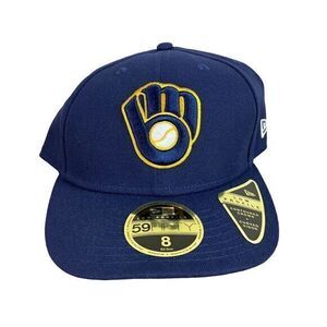NEW New Era 59Fifty Milwaukee Brewers Fitted Baseball Hat Cap Blue 8 Low Profile